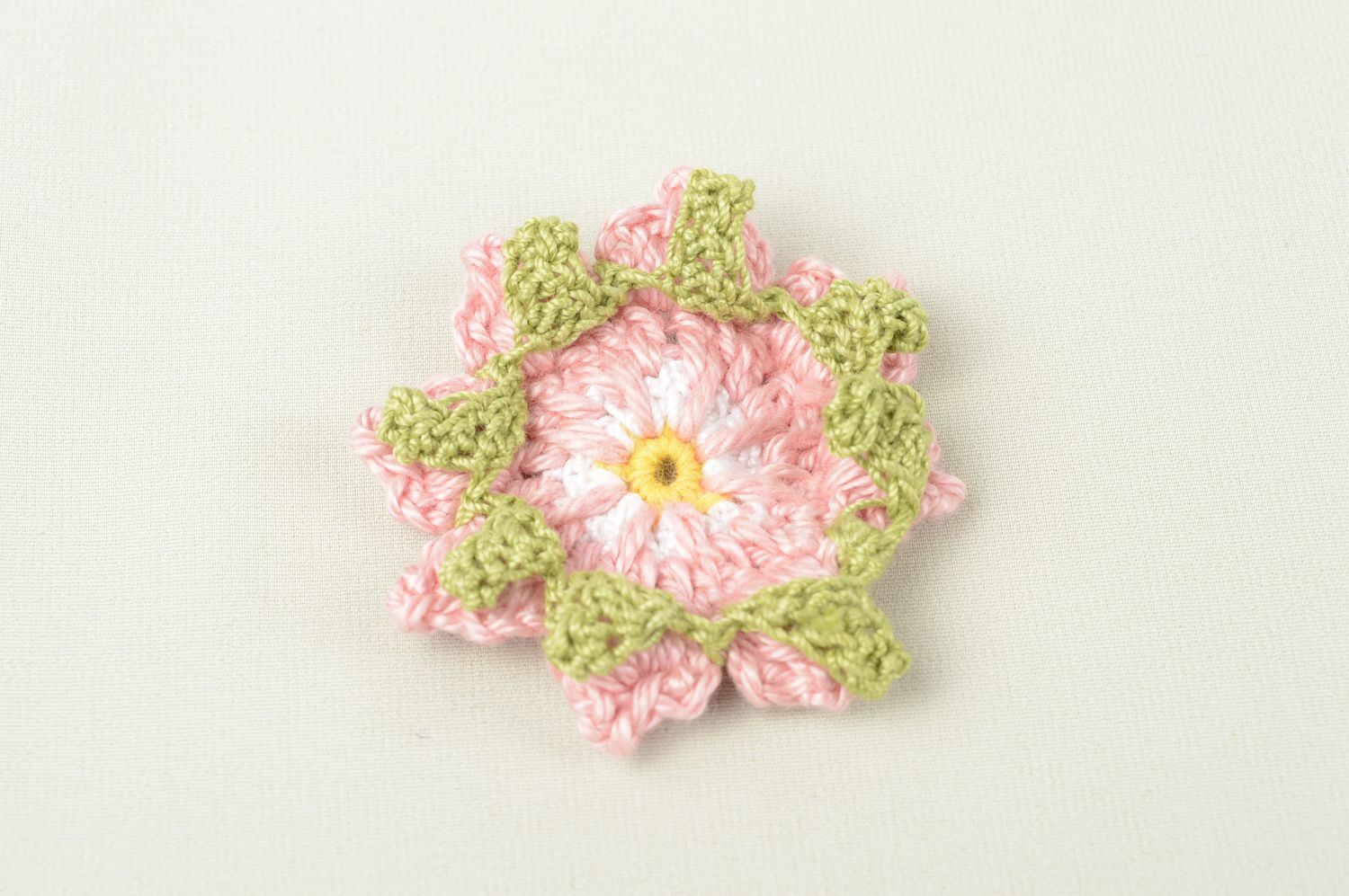 Handmade pink designer flower unusual blank for brooch crocheted fittings photo 1