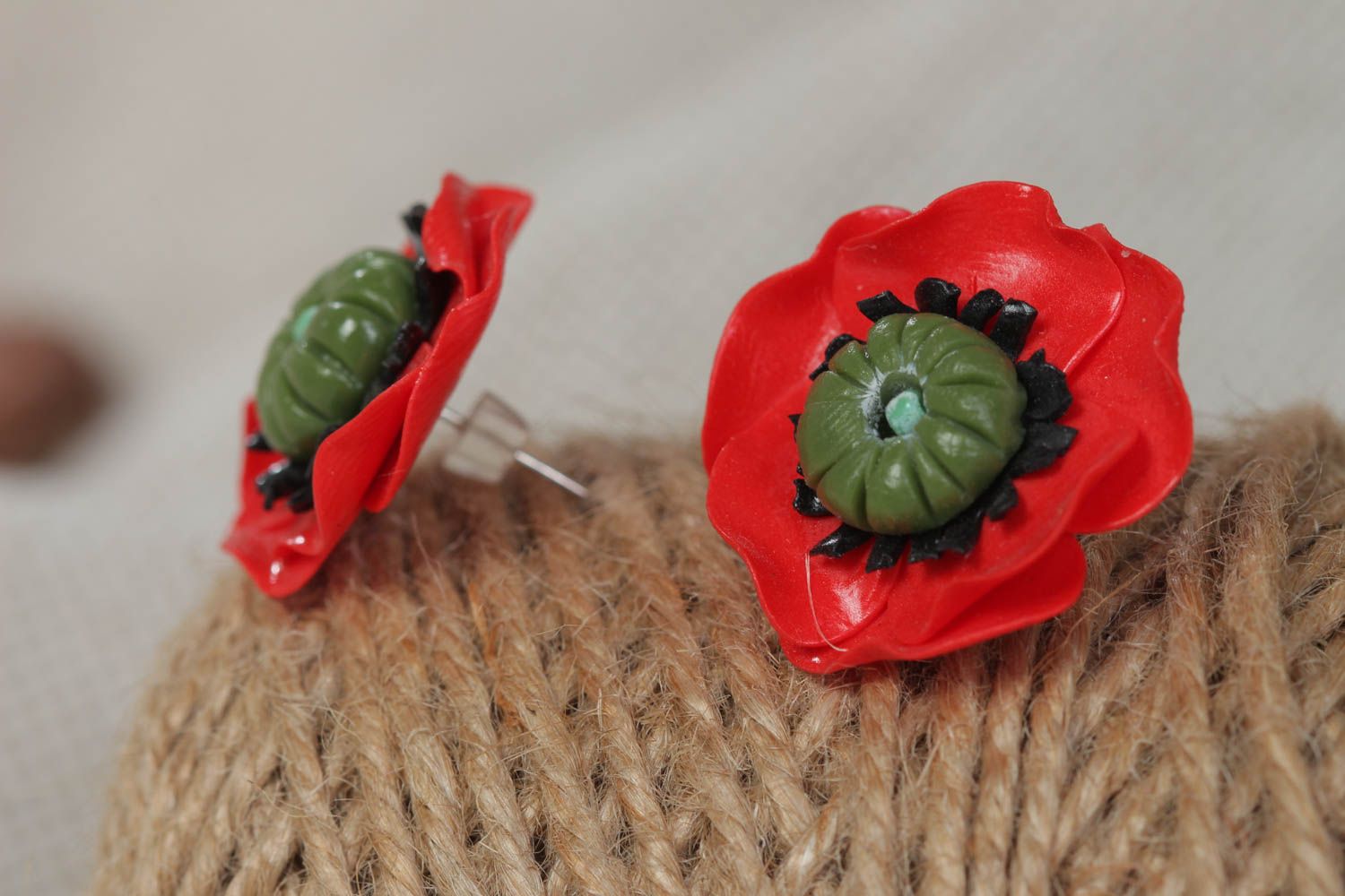 Handmade stud earrings accessories made of polymer clay massive jewelry photo 1