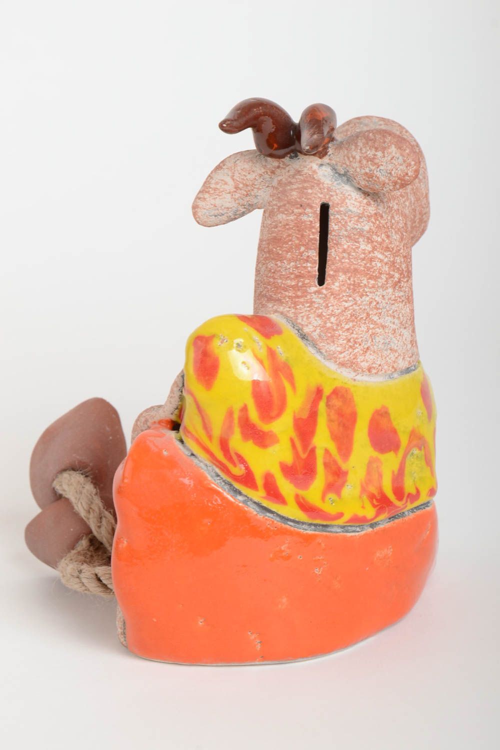 Tirelire fait main Figurine animal en argile peinte Cadeau insolite Chèvre photo 5