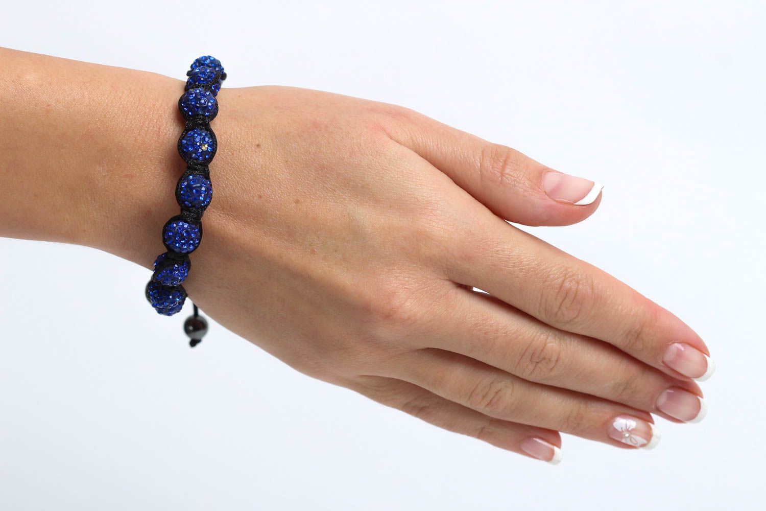 Dark blue beads strand bracelet on a black rope for daughter photo 5