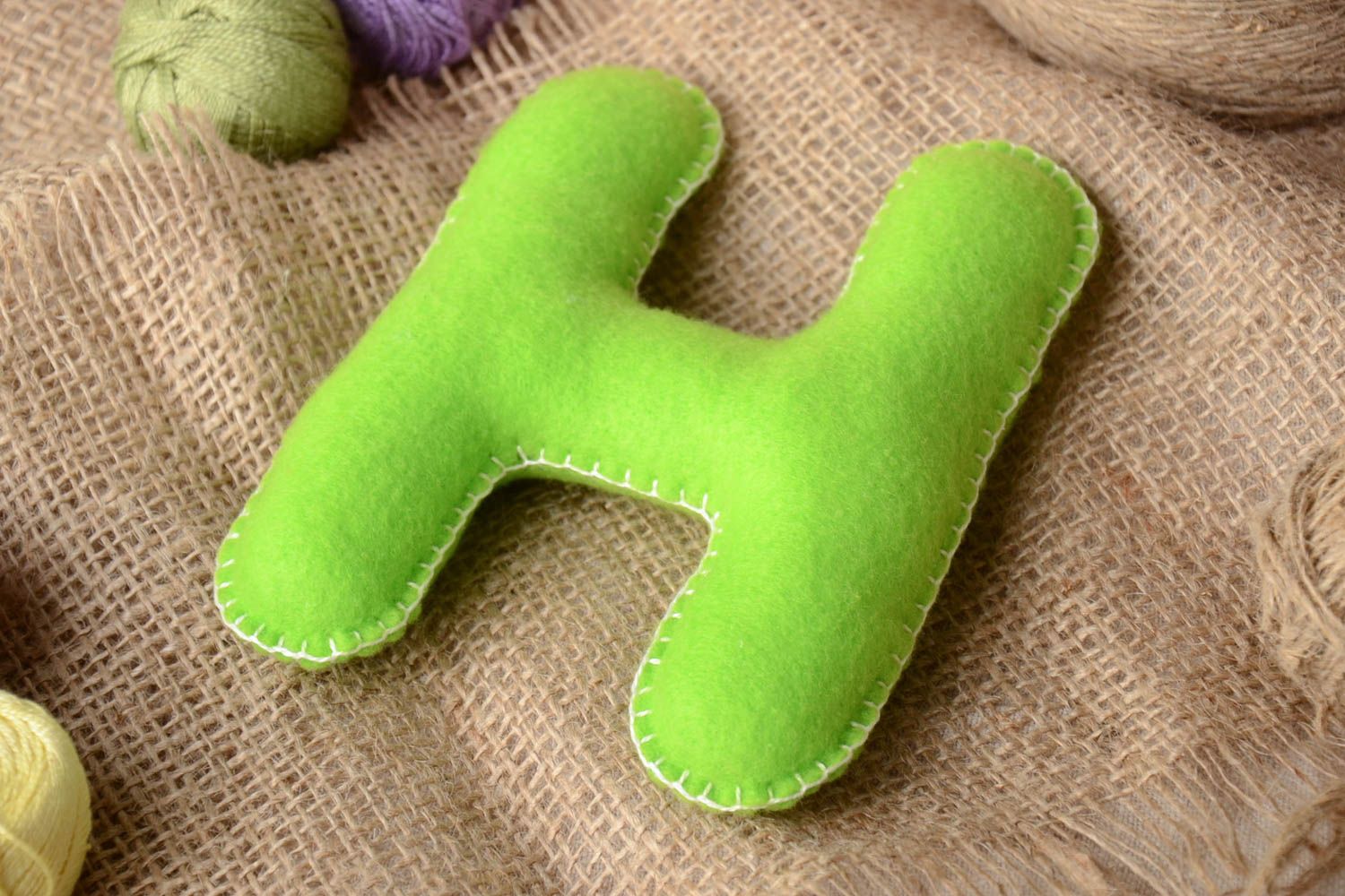 Handmade small green felt soft toy letter H for alphabet learning by kids photo 5