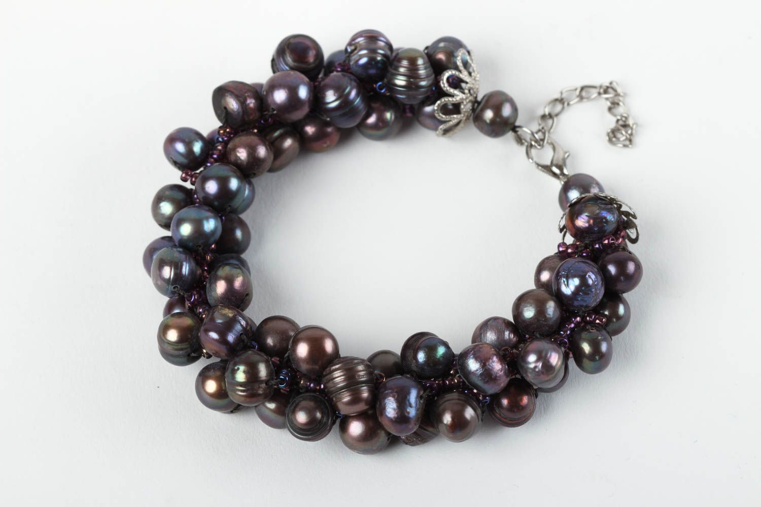Bracelet perles noires Bijou fait main Cadeau femme cristal tchèque design photo 2