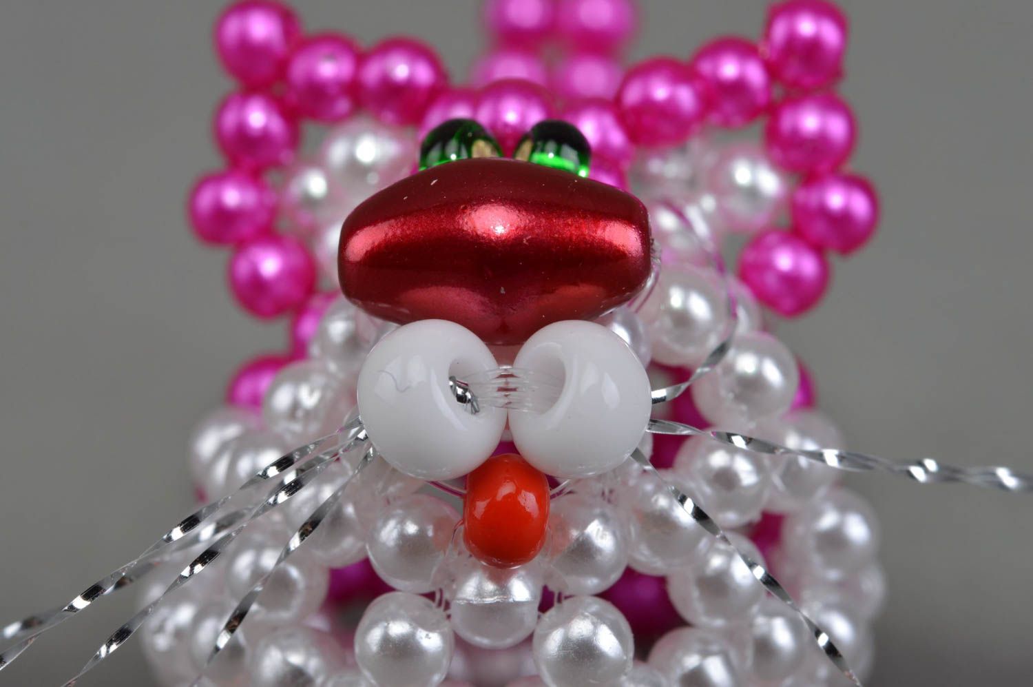 Figurine de chat rose en perles de rocaille faite main décoration d'intérieur photo 5