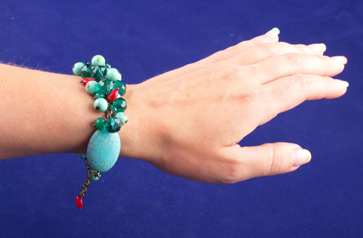 Bracelet en turquoise et néphrite Bijou fait main original Cadeau femme photo 5
