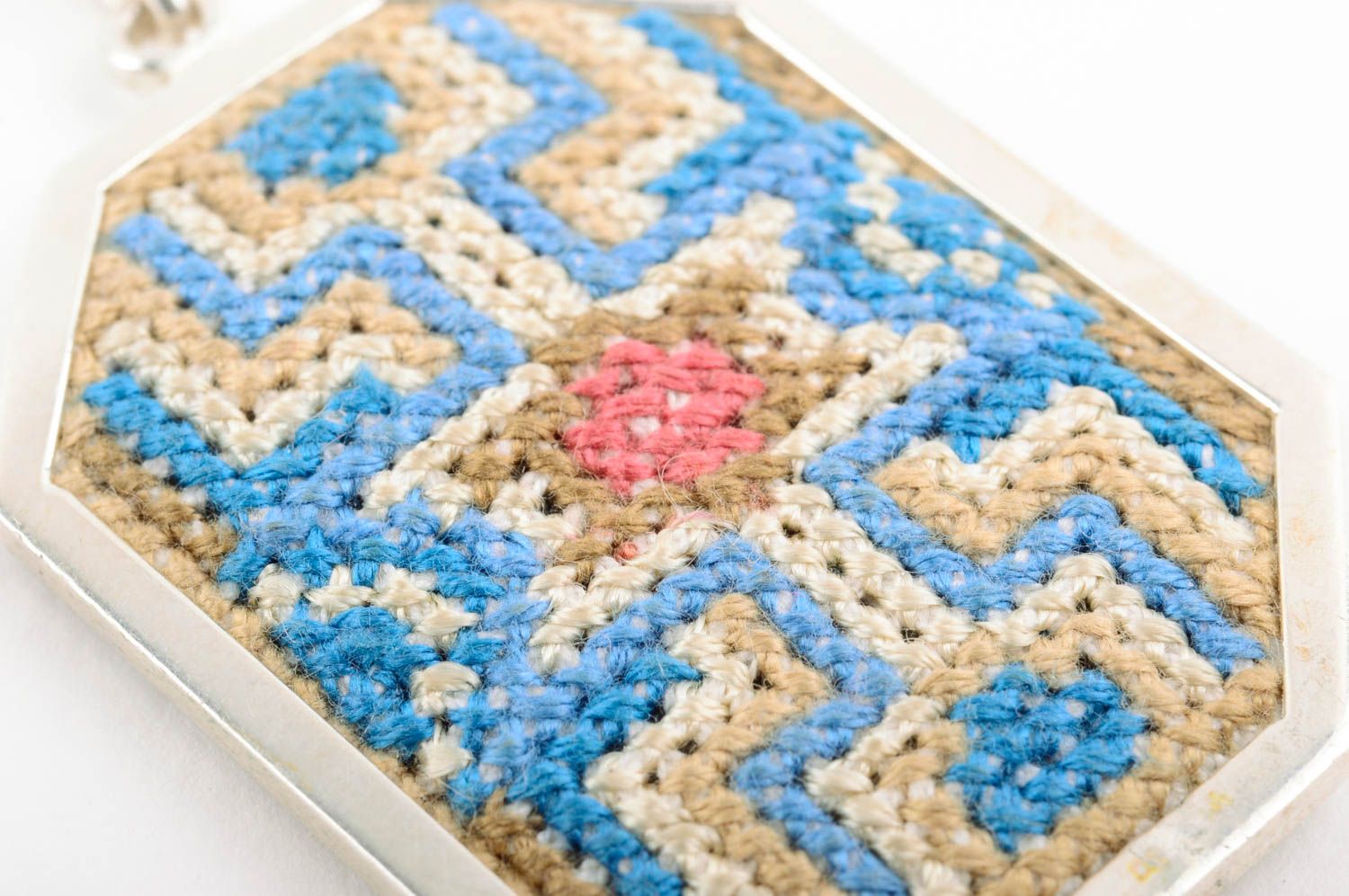 Handmade Ketten Anhänger Damen Accessoire Geschenk für Frauen mit Stickerei blau foto 4