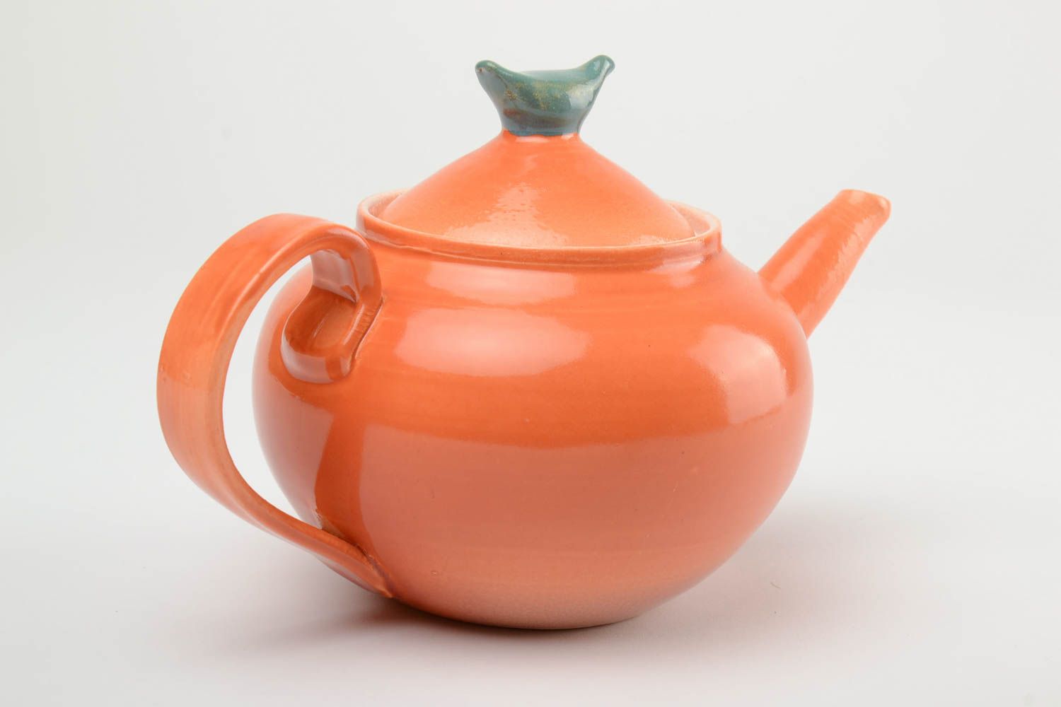Bemalte schöne Ton Teekanne mit Glasur beschichtet in oranger Farne 1 L handmade foto 4