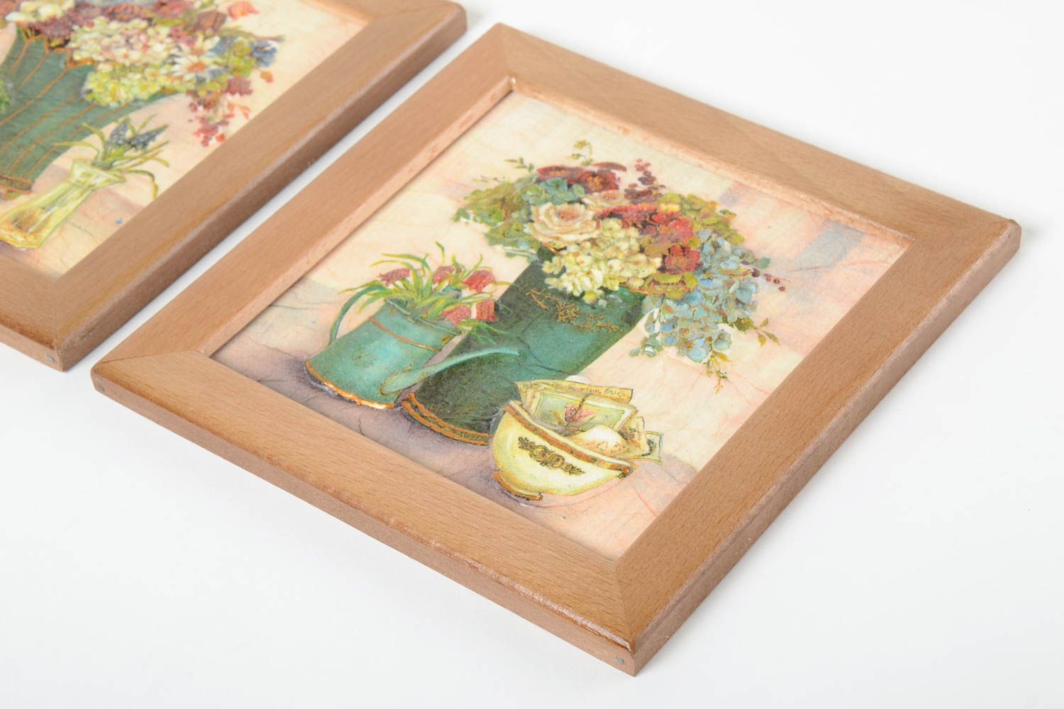 Tableaux décoratifs faits main Tableaux fleurs Cadeau original 2 pièces photo 3