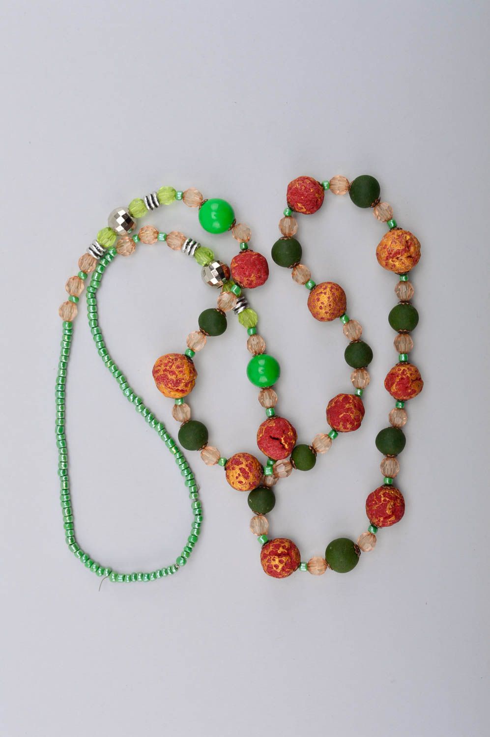 Langes Damen Collier handmade Polymer Schmuck Accessoire für Frauen grün braun foto 5