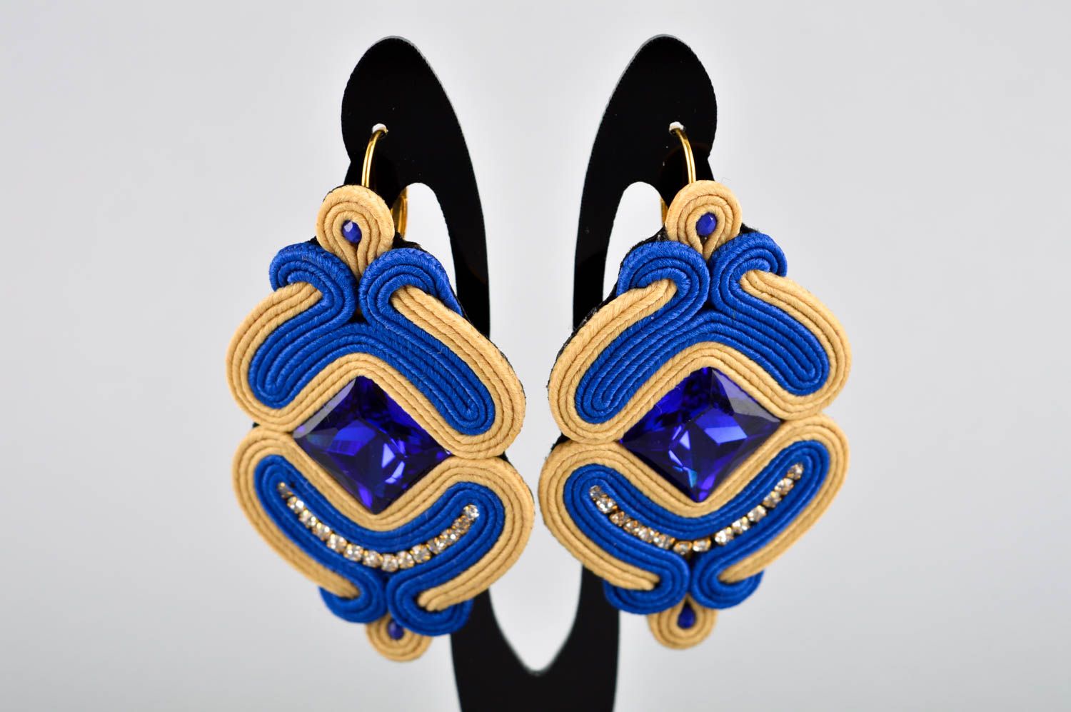 Soutache Ohrringe handmade blaue Ohrringe Ohhänger Accessoires für Frauen foto 2