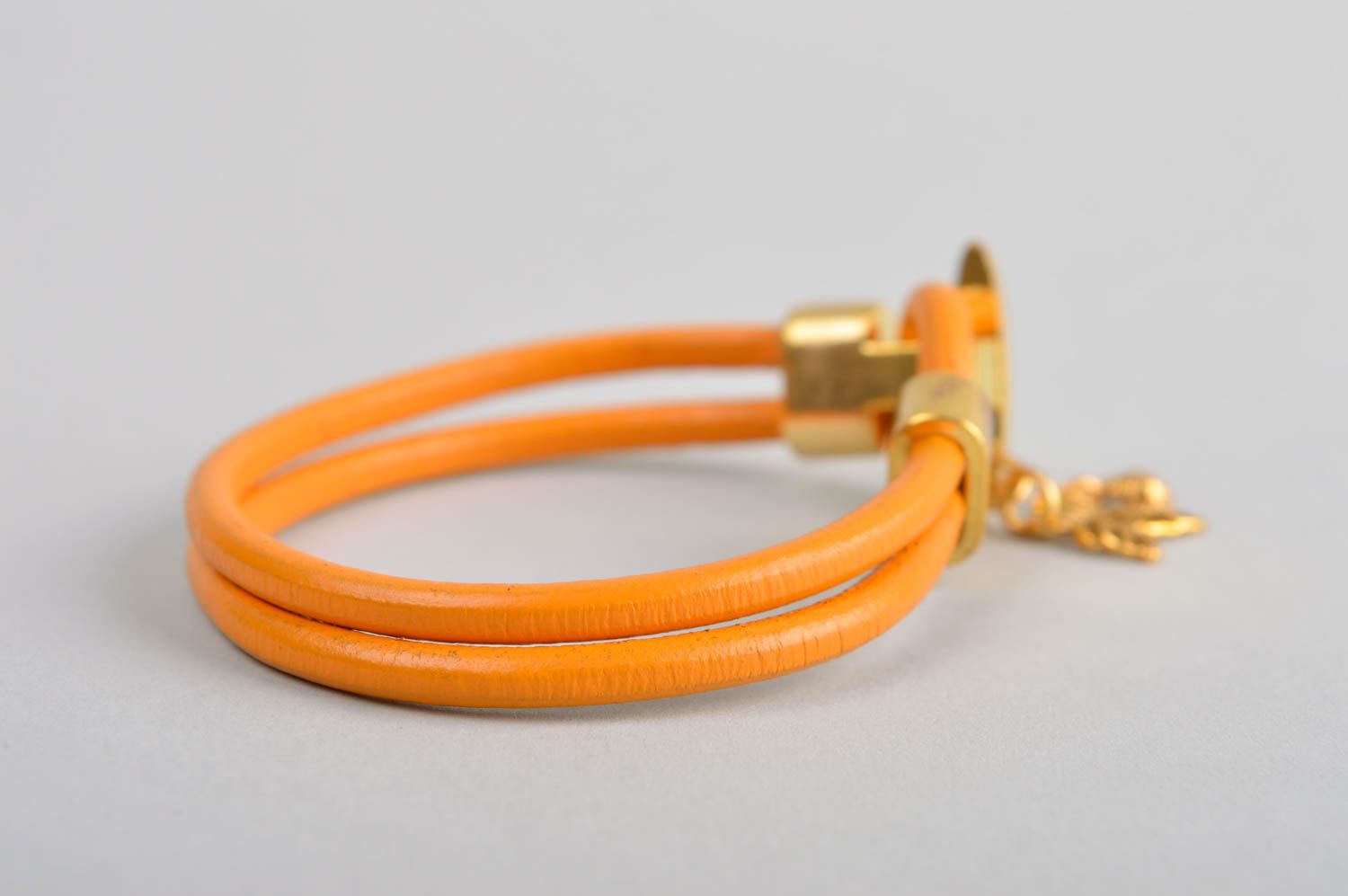 Bracelet orange Bijoux cuir naturel fait main Cadeau femme design casual photo 4