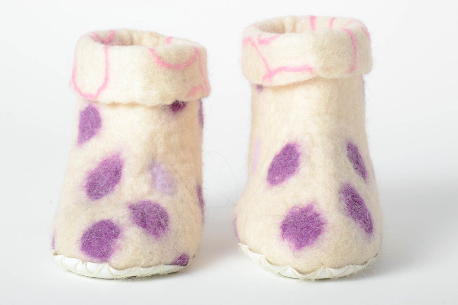 Pantoufles en laine fait main Chaussons laine à pois violets Accessoire enfant photo 2