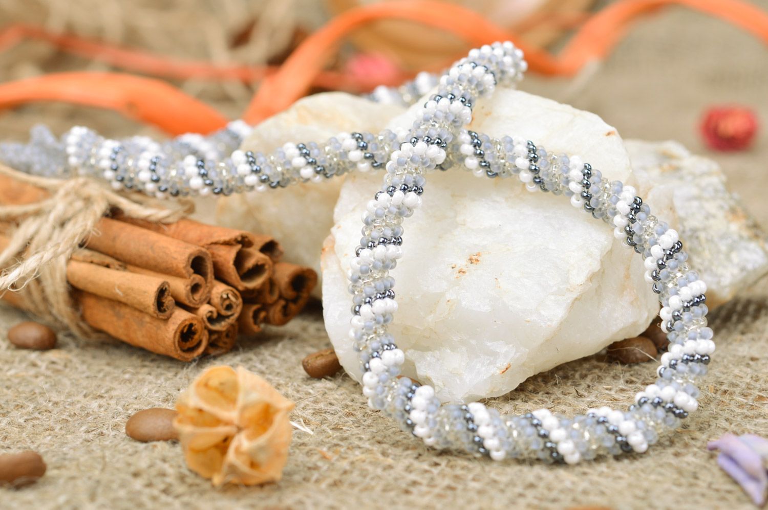 Beaded handmade cord necklace bright beautiful elegant long women's jewelry photo 1
