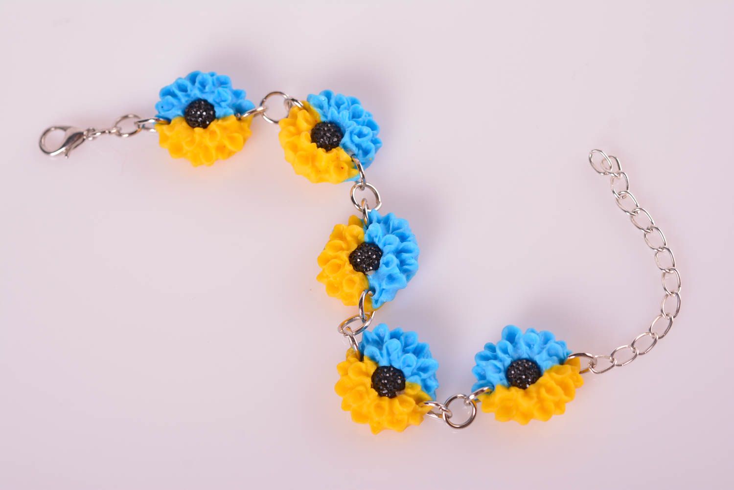 Chain clay yellow and blue flowers bracelet for teen girls photo 3