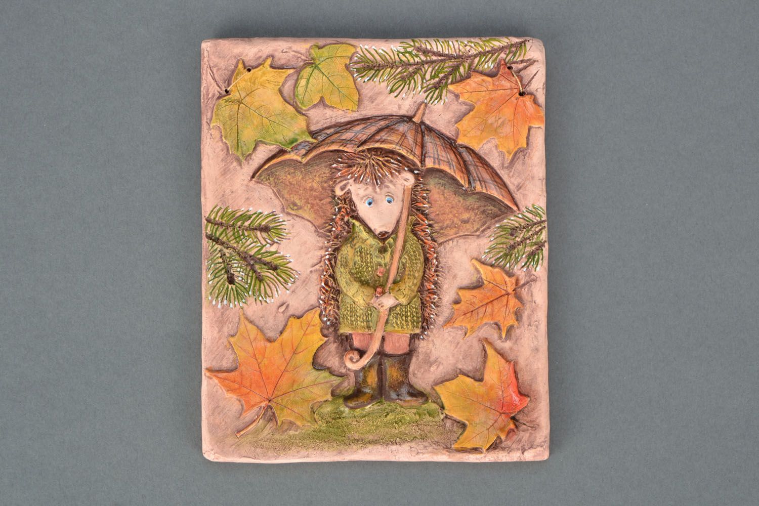 Ceramic panel Hedgehog with Umbrella in October photo 1