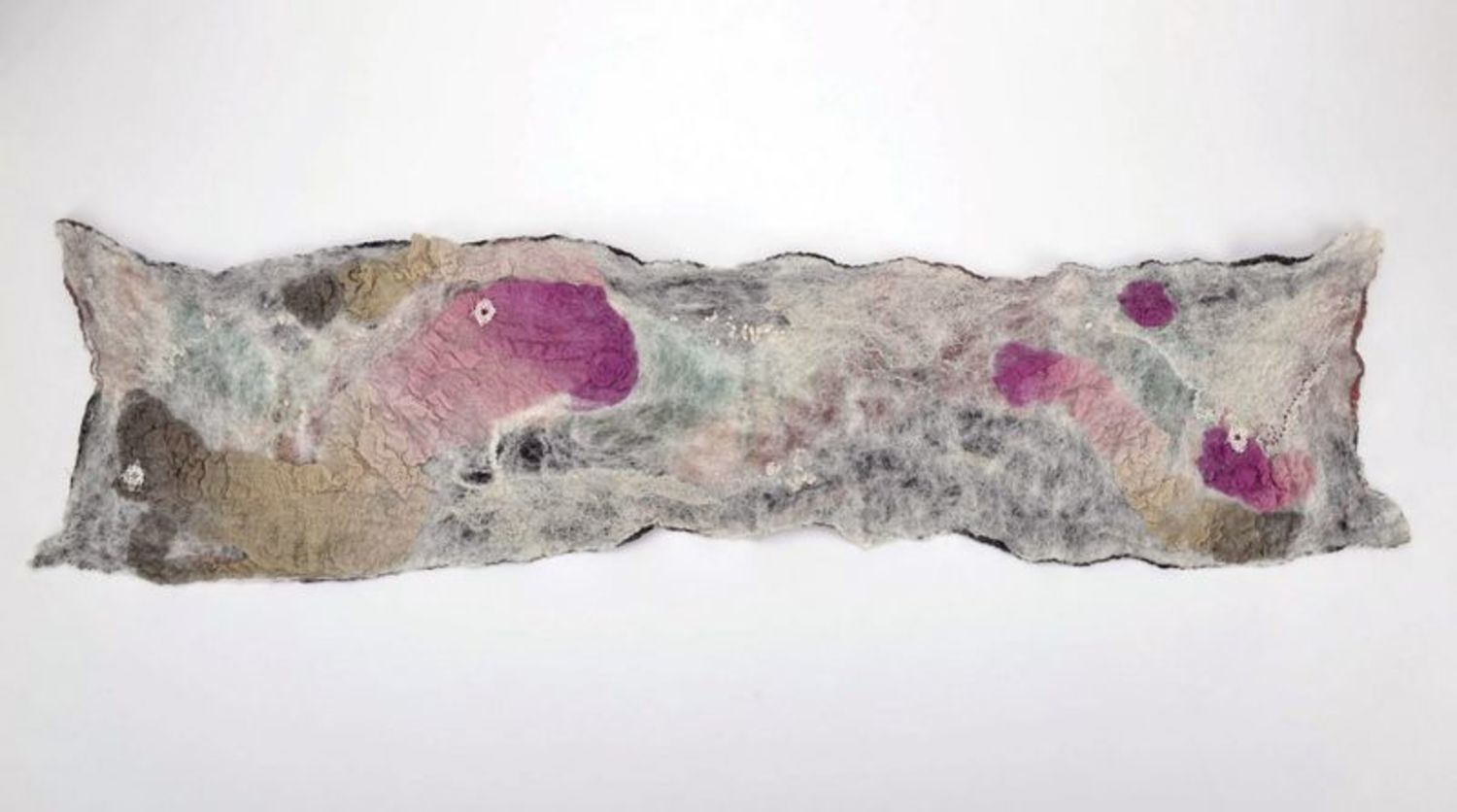 Grey and pink scarf made from wool and silk photo 3
