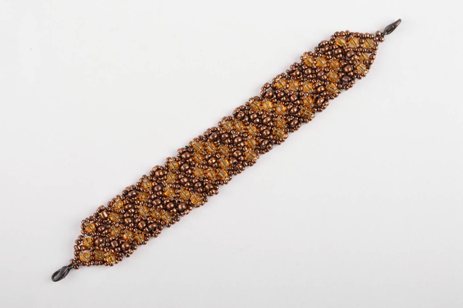 Бисерное украшение ручной работы браслет из бисера широкий браслет коричневый фото 2