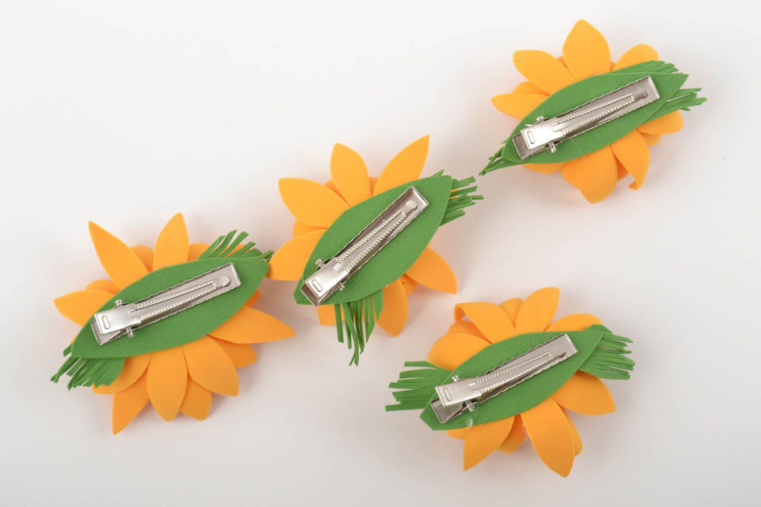 Handmade hair clip with flowers made of foamiran set of 4 yellow hair clip  photo 1