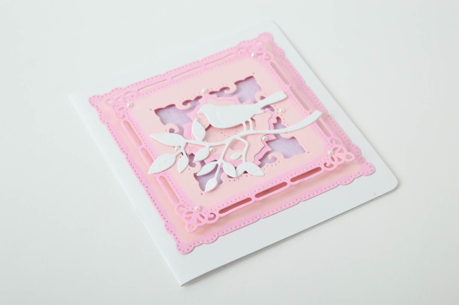 Carte de voeux faite main Carte de souhait rose carrée Cadeau original photo 3