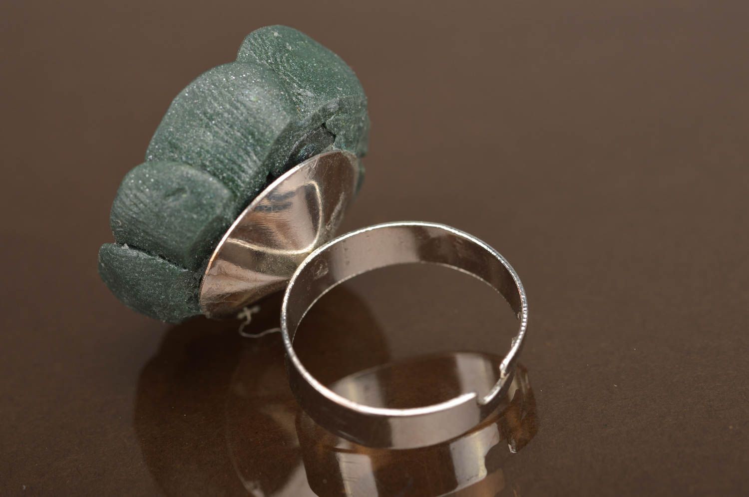 Designer Blumen Ring aus Polymerton grün schön einzigartig auffallend handmade foto 5