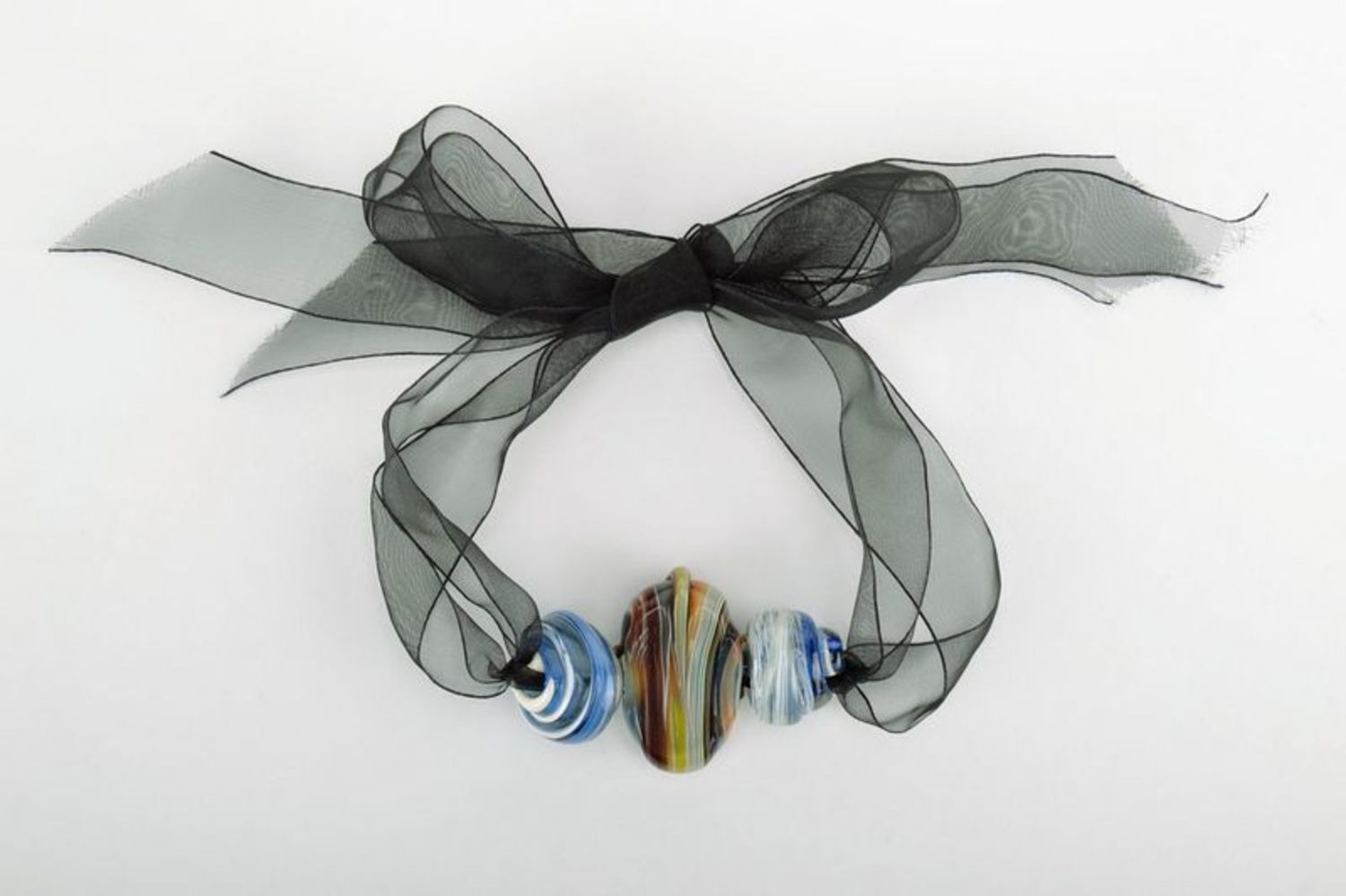 Necklace made from tough glass with ribbon photo 2