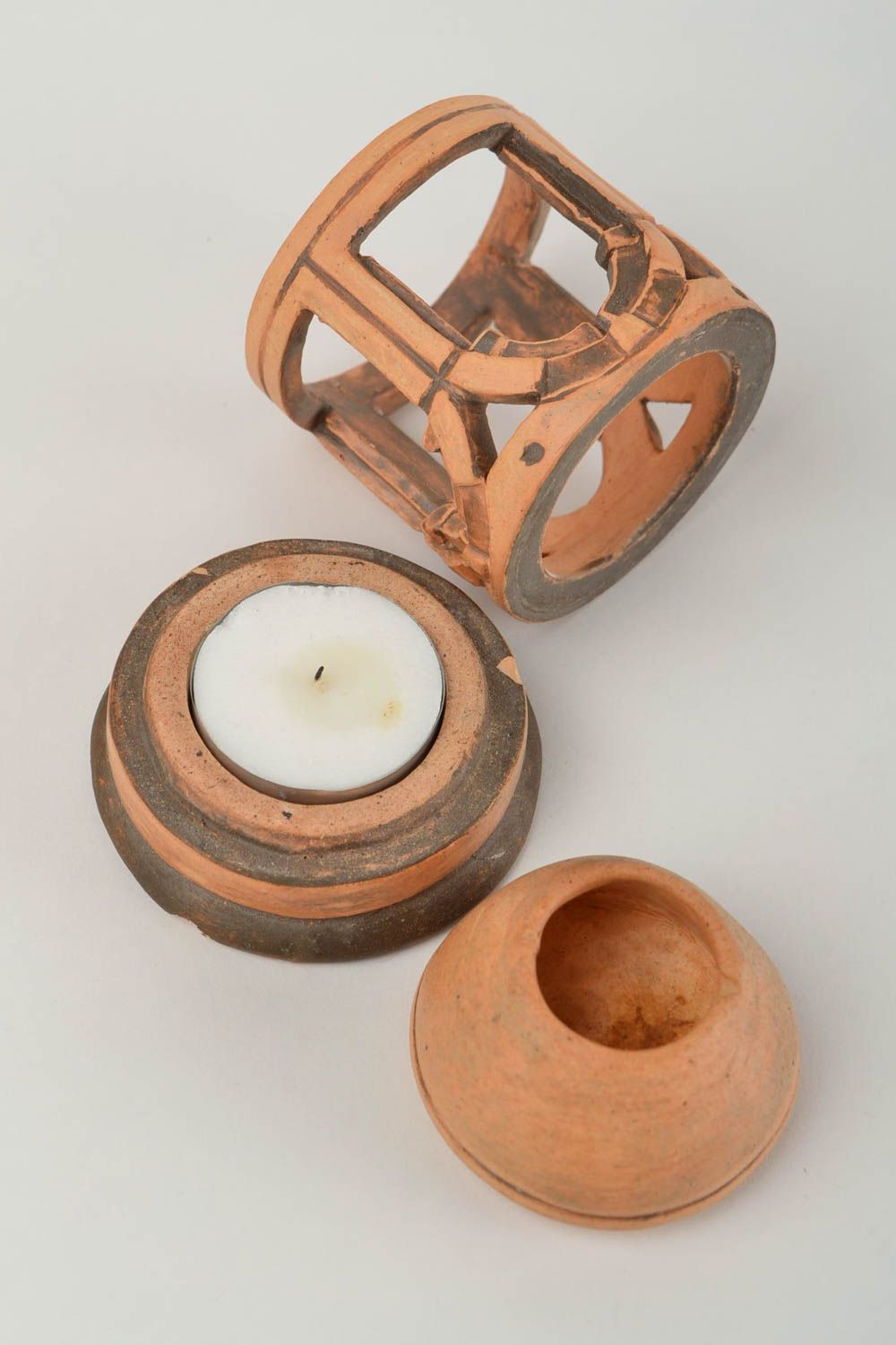 Оригинальная керамическая аромалампа ручной работы без крышки светло коричневая фото 4