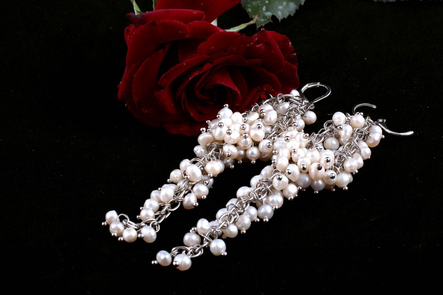 Perlen Ohrringe handgefertigt Designer Schmuck Accessoires für Frauen lang foto 1