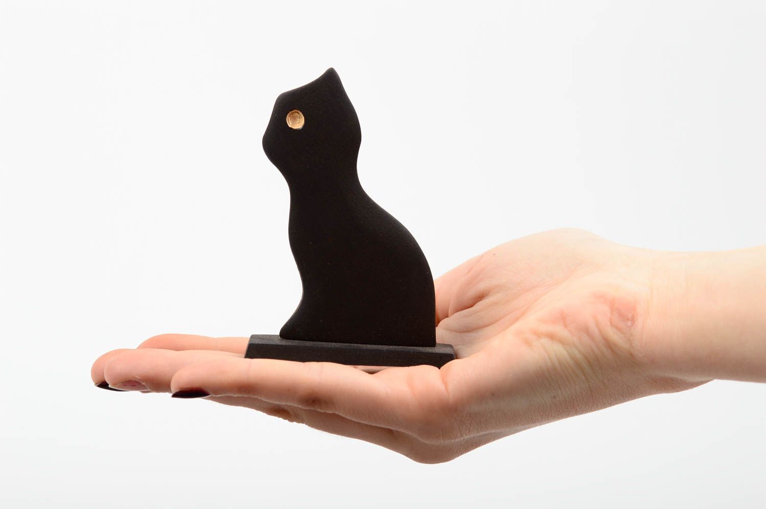 Figurine de chat Statuette en bois fait main Déco maison petite noire originale photo 5
