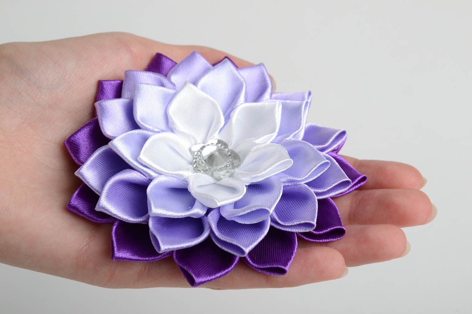Цветок в технике канзаши фиолетовый заготовка для аксессуаров ручная работа фото 5