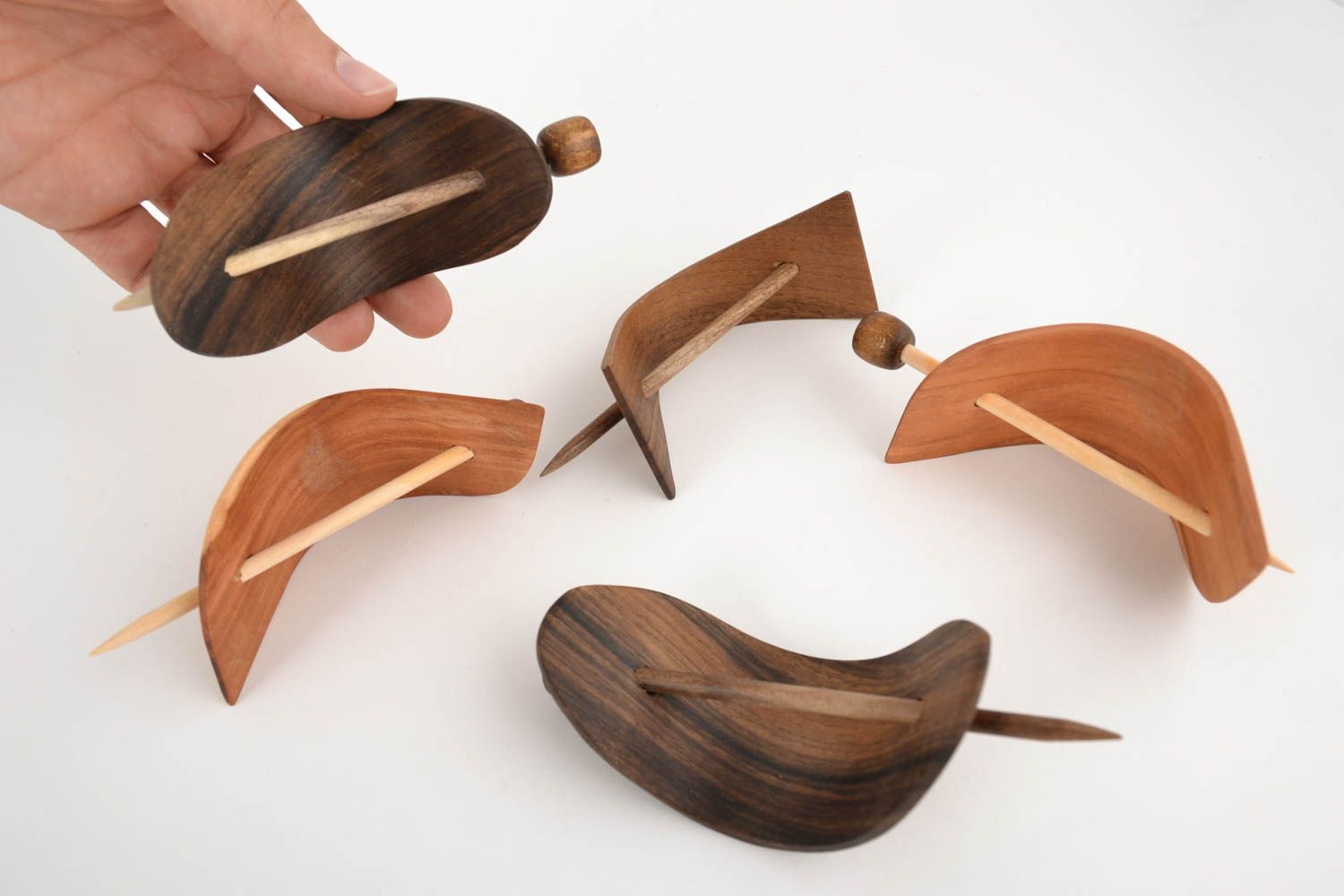 Schöne Öko Holz Haarspangen Set 5 Stück Handarbeit mit Nadeln foto 2