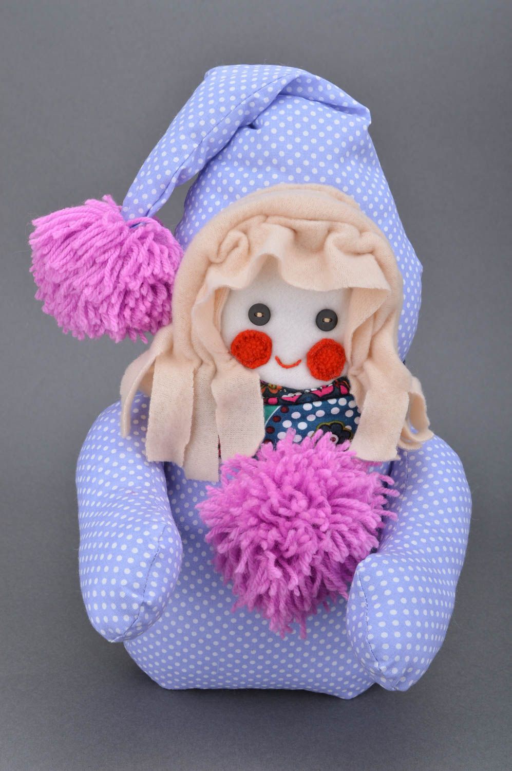Handmade Stoff Puppe Kinder Spielzeug originelles Geschenk blauer Zwerg foto 2