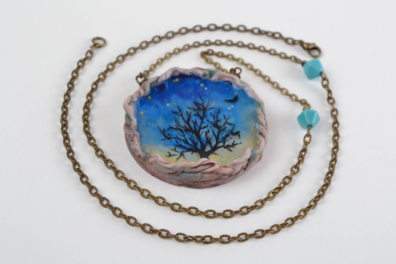 Handmade jewelry epoxy resin pendant necklace polymer clay chain necklace photo 7
