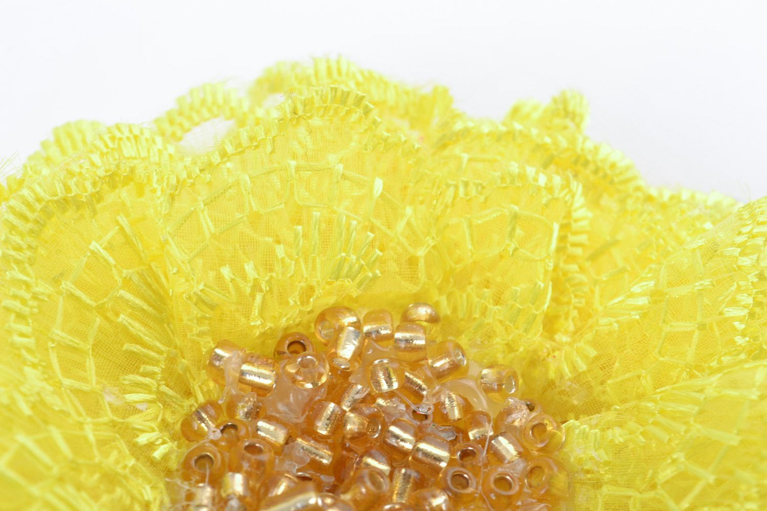Banda para el cabello artesanal con flor de cintas de raso amarilla  foto 4