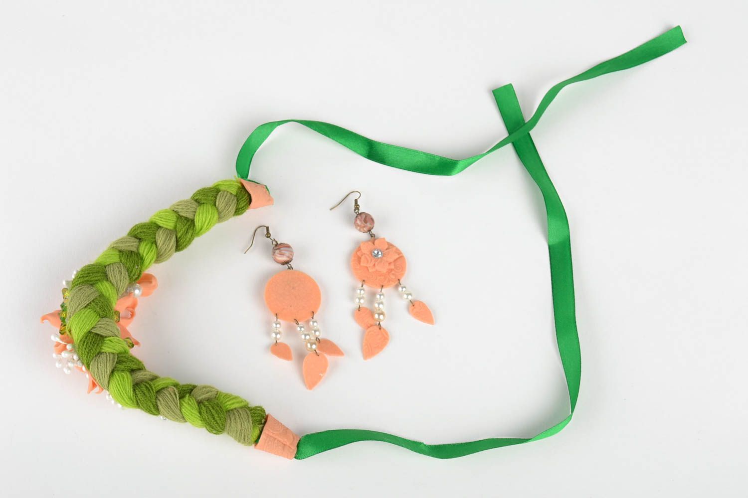 Flower jewelry handmade jewelry set handmade necklace cool earrings polymer clay photo 4