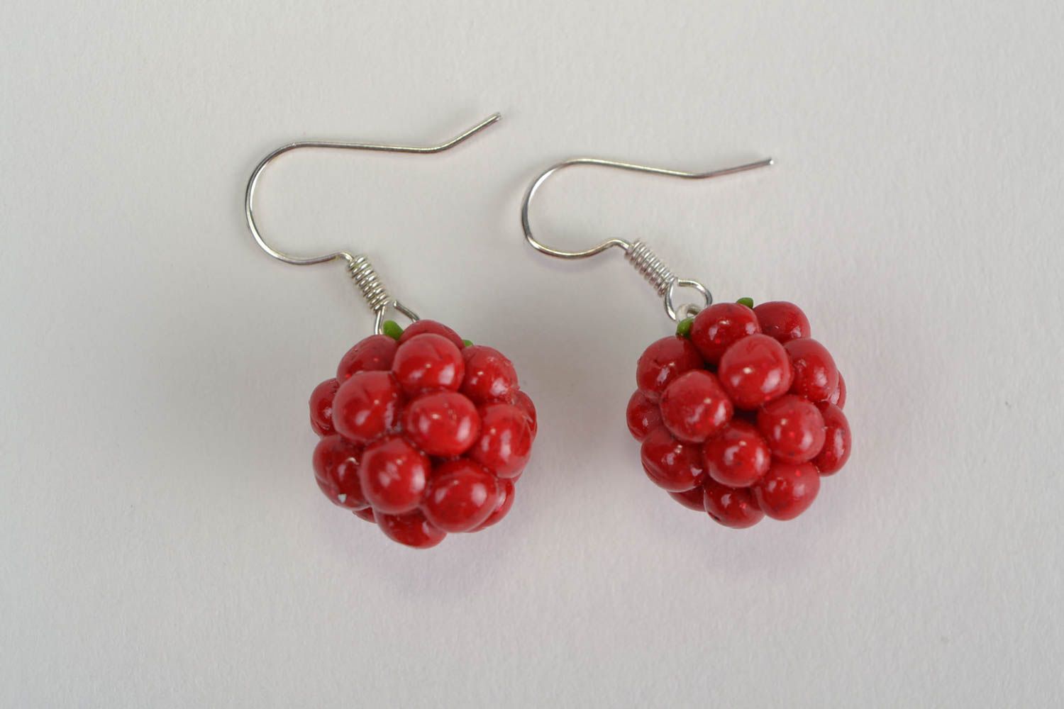 Handmade designer cute polymer clay earrings in the shape of red raspberry photo 5