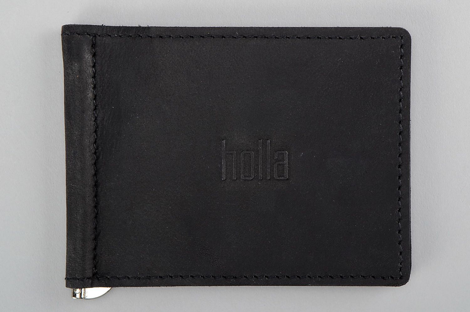 Black leather wallet with clasp photo 3