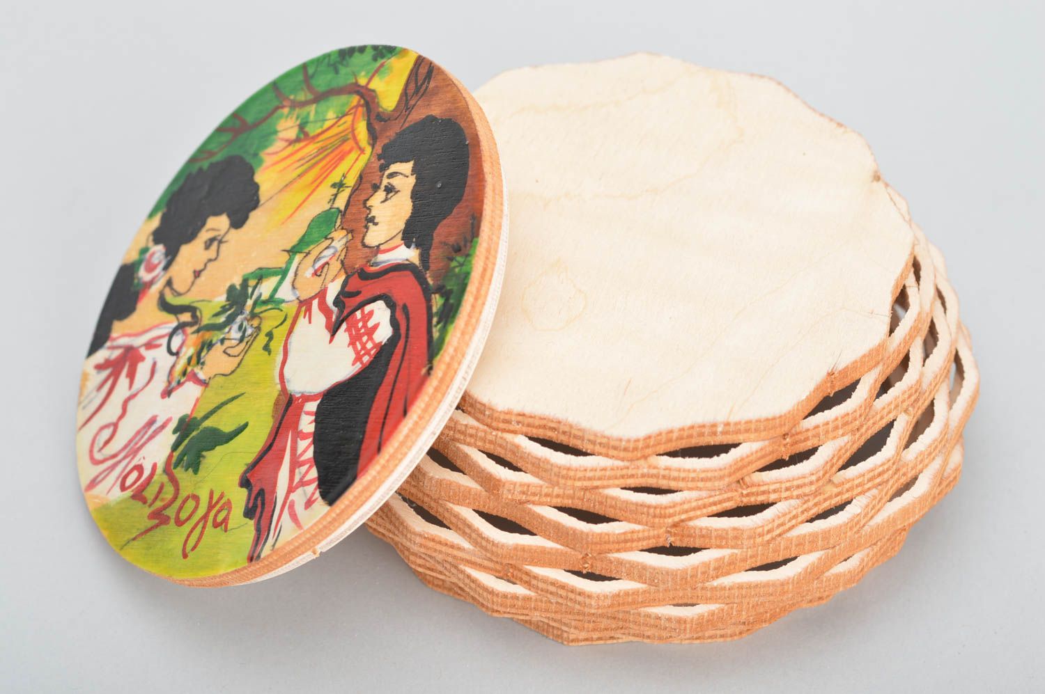 Ungewöhnliche runde Schatulle aus Holz bemalt für kleinigkeiten handmade grell foto 3