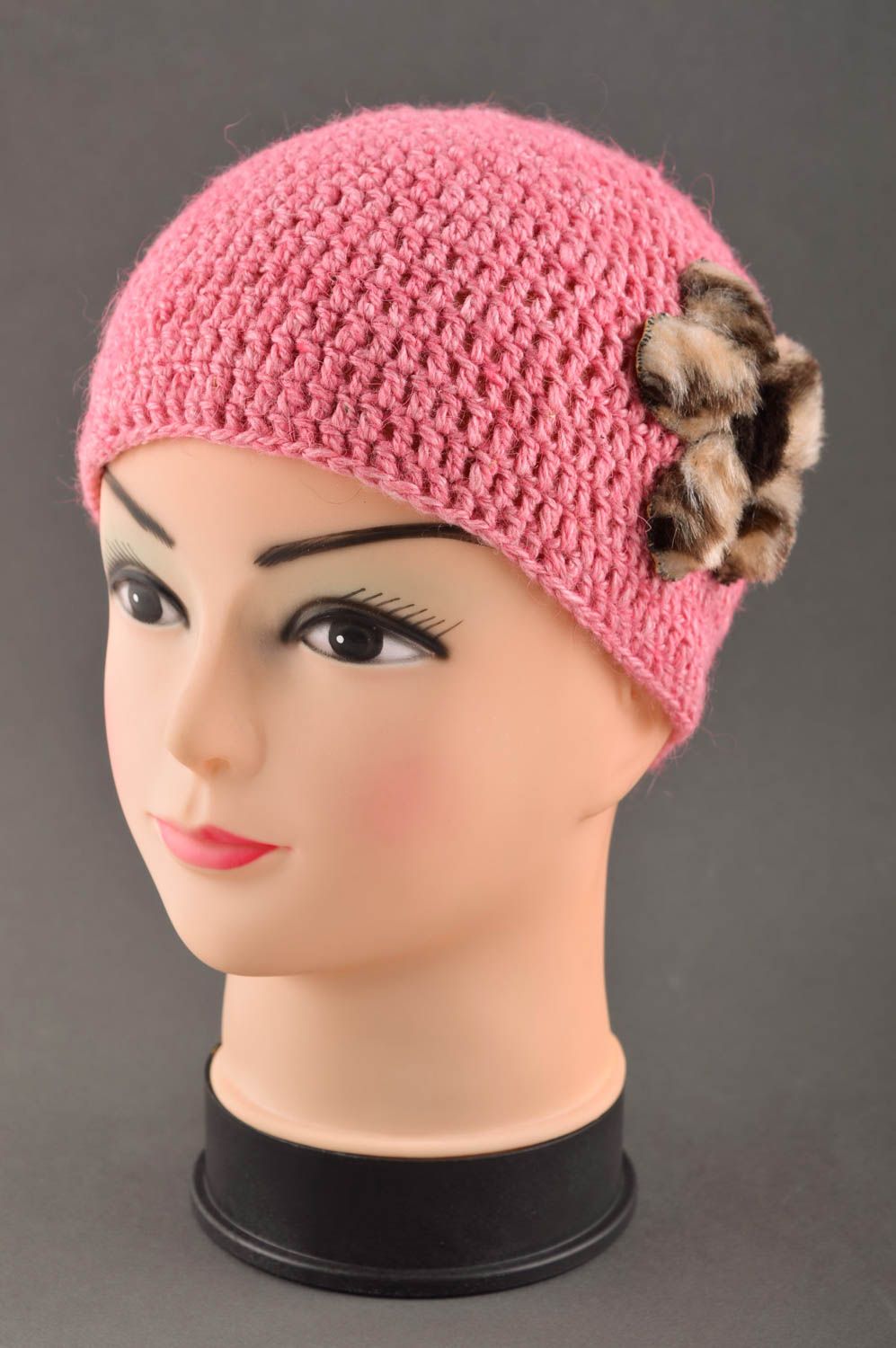 Вязаная шапка для детей хенд мейд зимняя шапка детская вязаная шапочка розовая фото 1