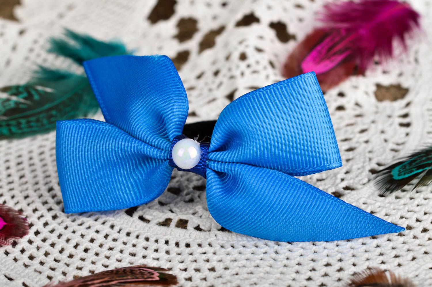 Handmade blue cute hair tie unusual hair tie stylish accessory for kids photo 1