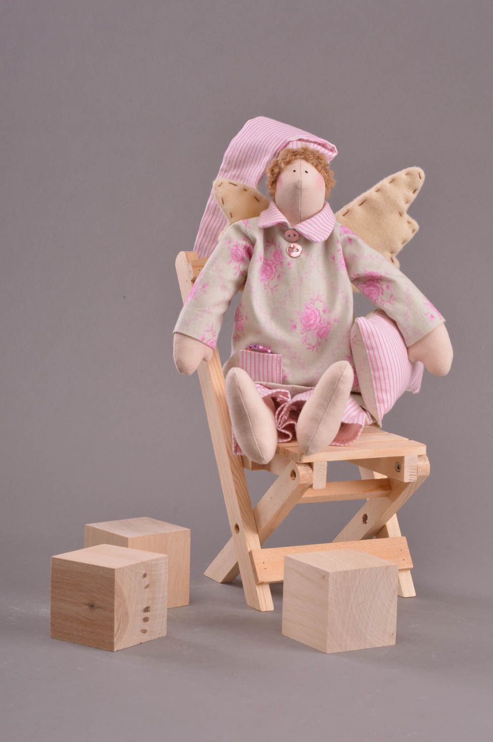 Beautiful handmade collectible fabric soft toy Sleeping Angel photo 3