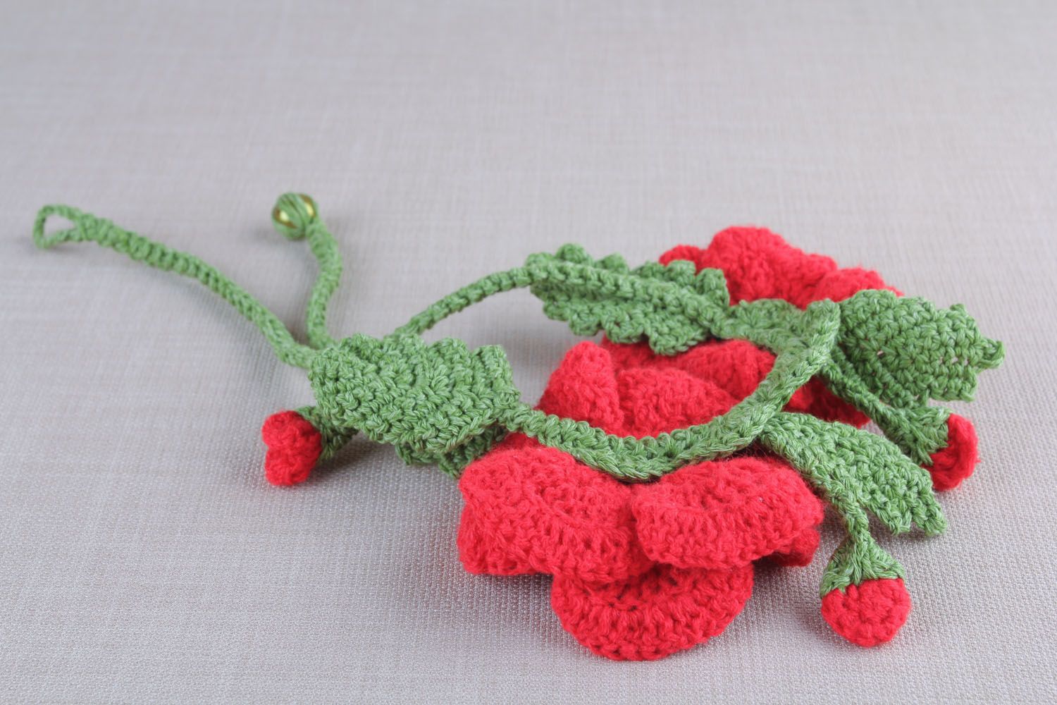 Knitted thread necklace Poppies photo 3