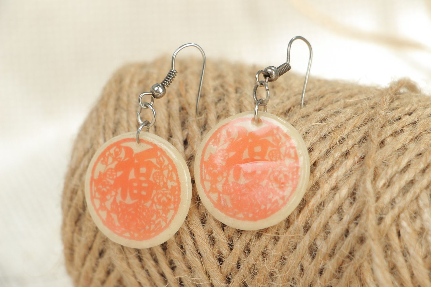 Round polymer clay dangle earrings photo 4
