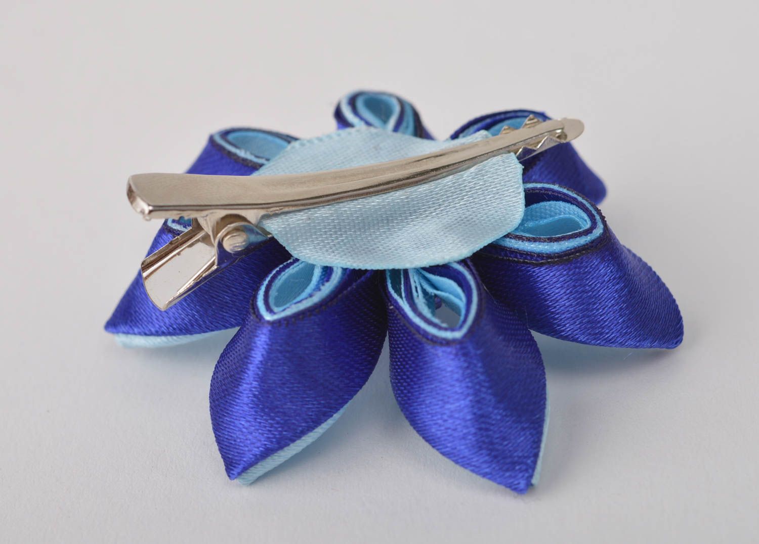 Unusual handmade textile barrette flower hair clip kanzashi flowers gift ideas photo 5