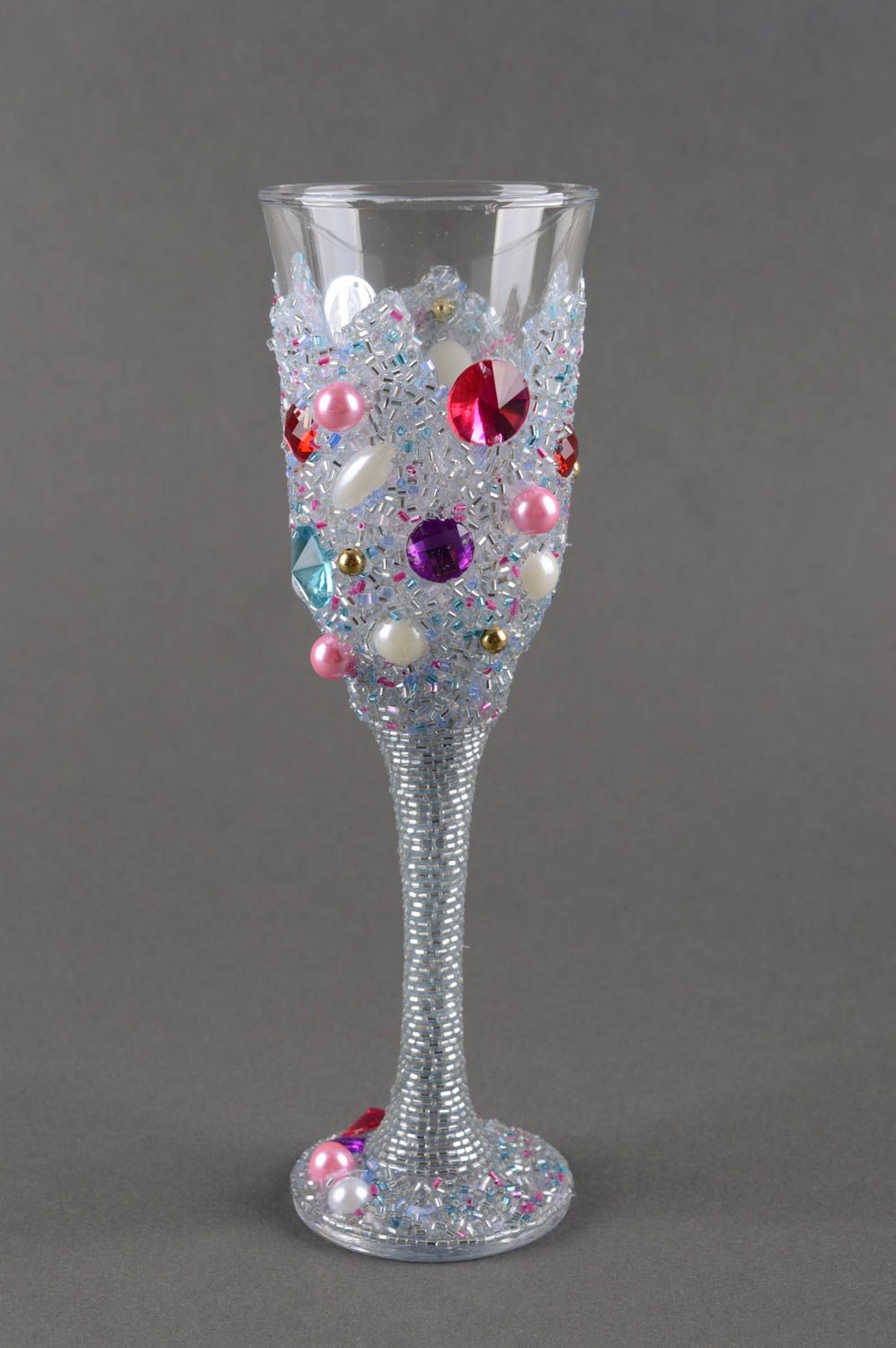 Verres à pied Vaisselle déco fait main en verre avec cristaux Cadeau original photo 4