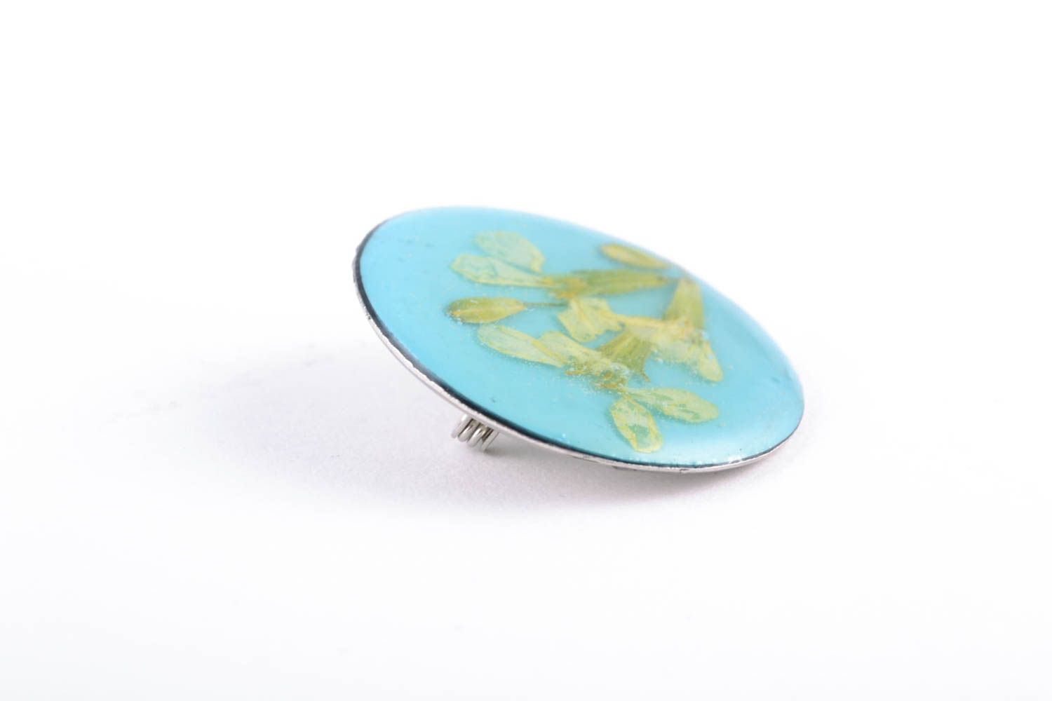 Blue round brooch with real flower photo 4