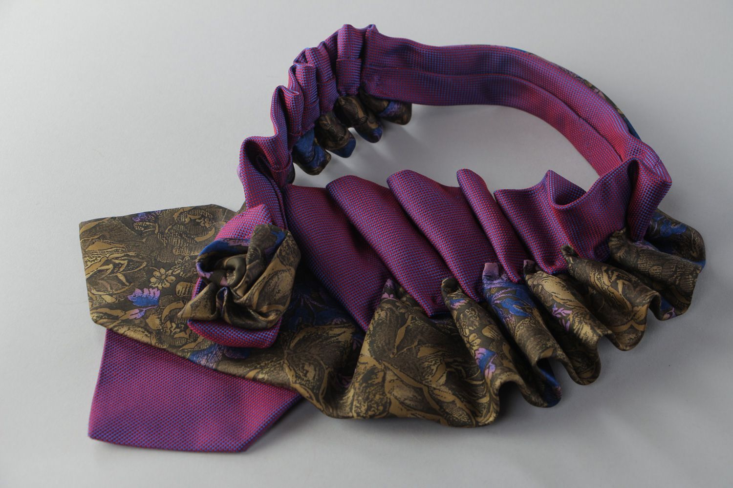 Handmade designer women's decorative fabric collar sewn of men's ties photo 2