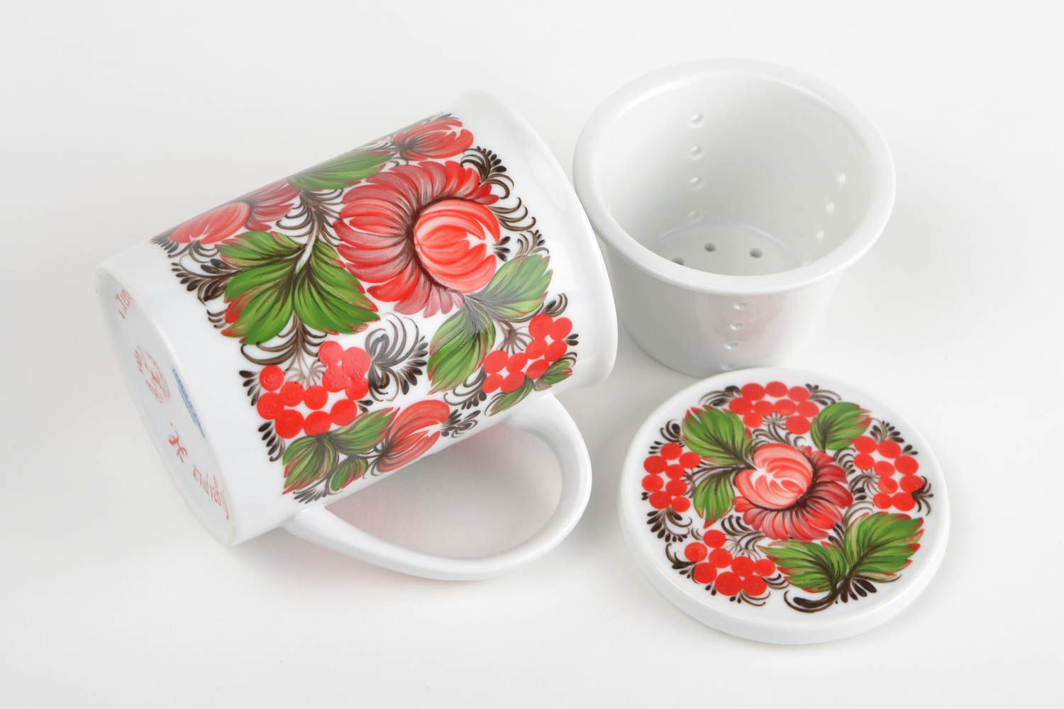 Tasse avec infuseur fait main Tasse à thé peinte Vaisselle en porcelaine photo 5