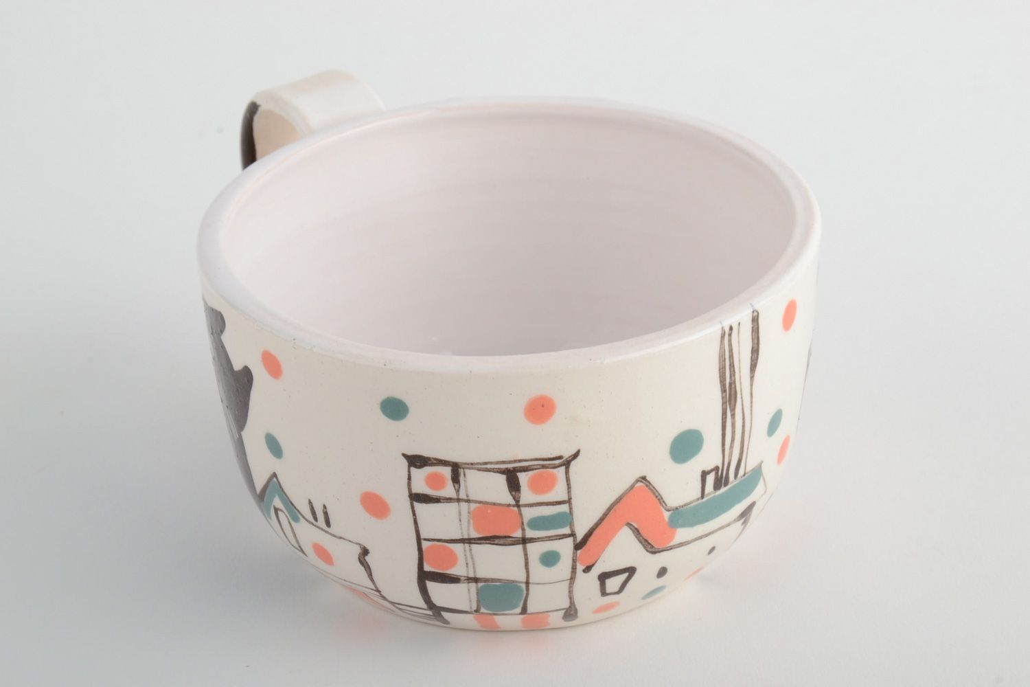 Ceramic cup for kids with kitty pattern in white and brown color 0,42 lb photo 3
