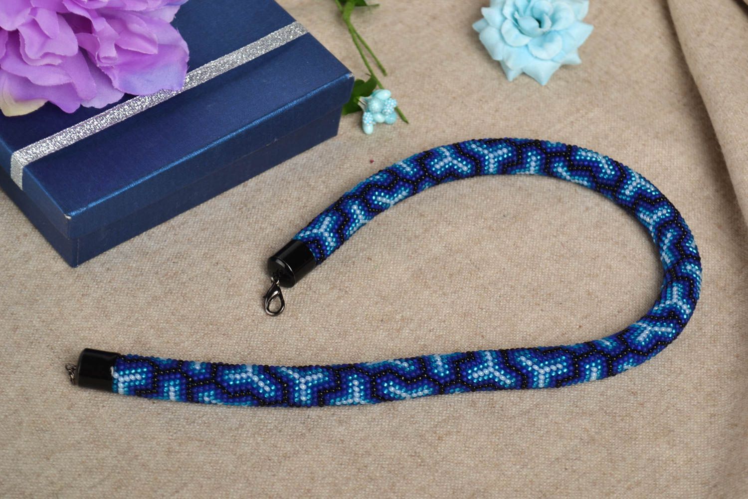 Handmade beaded cord evening necklace handmade accessories beaded jewelry photo 1