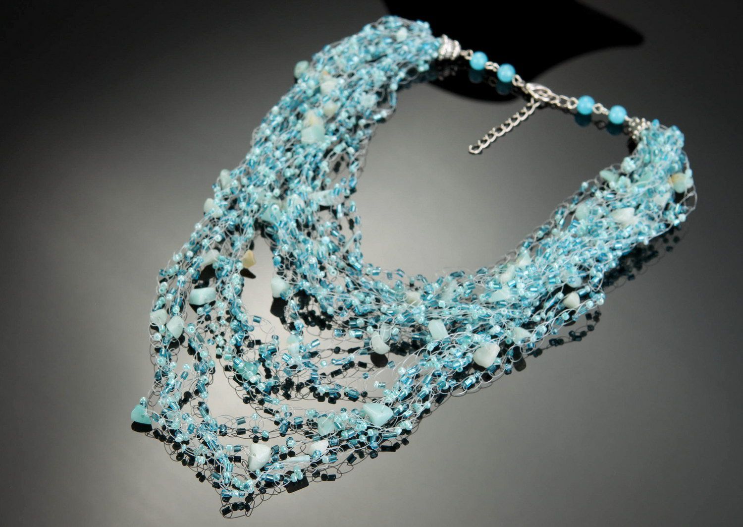 Mehrreihige Halskette aus Aquamarin foto 1