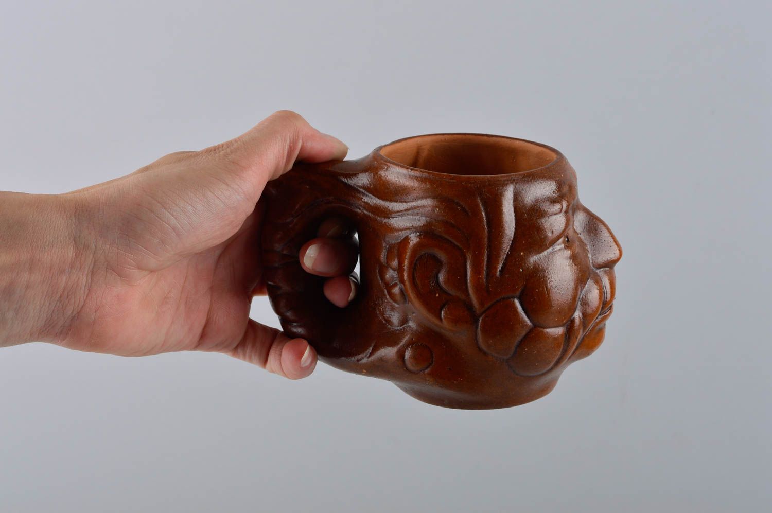 Чайная чашка ручной работы глиняная чашка в виде лица посуда для чая 250 мл фото 5